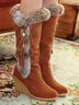 Women Plus Size Vintage Fringe Plush Warm Wedge Heel Block Heel Snow Boots