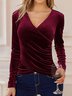 Fall/Winter Women's V-Neck Crossover Velvet Long Sleeve Top T-shirt