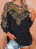 Crew Neck Loose Vintage Ethnic Sweatshirt