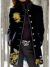 Stand Collar Loose Casual Floral Overcoat