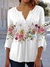 Women's Ethnic Casual V-neck A-Line Tops Long Sleeve Henry Collar Red Rose Print Tunic Daily Hot List