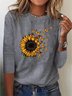 Plus Size Sunflower Long sleeve Crew Neck T-Shirt
