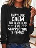 Women Text Letters Long Sleeve Blouse Spring/Fall Crew Neck Daily Simple Top