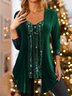 Women's Square Neck Christmas Green Velvet Sequin Top