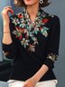Floral Regular Fit Casual V Neck Top