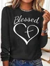Women's Long Sleeve Blouse Spring/Fall Text Letters Cotton-Blend Crew Neck Daily Going Out Casual Top