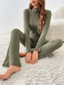 Regular Fit Plain Casual Turtleneck Two-Piece Set