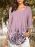 Womens 3/4 Roll Sleeve Loose Floral Blouses Pleated Stretch Shirts Flowy Tops