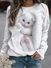Crew Neck Regular Fit Cat Casual Sweatshirt