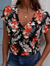 Regular Fit V Neck Casual Floral T-Shirt