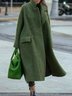 Women Vintage Plain Long Sleeve Lapel Collar Green Coat With Pocket