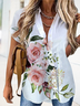 Women's Rose Print Floral tops Loose Buttoned Floral Vacation Blouse