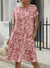 Women's Smock Dress Midi Dress Pink Half Sleeve Floral Print Summer Crew Neck Casual Modern