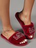 Valentine's Day Rhinestone Love Pattern One Strap Fuzzy Slippers