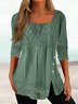 Women's Ethnic Casual Square neck Lace Tops Long Sleeve U Neck Tunic