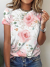 Women's Rose Print Crew Neck Floral Casual T-Shirt
