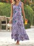 Casual Loose V Neck Floral Dress