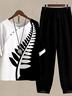Loose Casual Leaf Crew Neck Two-Piece Set