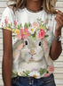 Women's Floral Short Sleeve Tee T-shirt Crew Neck Simple Summer Top