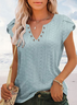 Women's Eyelet Tops V Neck Vacation Plain Skin-friendly and Breathable Shirt