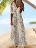 JFN V neck Off Shoulder Butterfly Floral Vacation Maxi Prom Dress