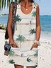 Crew Neck Coconut Tree Loose Vacation Dress