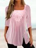 Women's Summer Tunics Square Neck Casual Plain Regular Fit Half Sleeve Top
