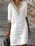 JFN Plain Casual V Neck Cotton Dress