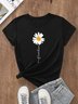 Crew Neck Floral Vacation Loose Floral & Letter Graphic T-Shirt