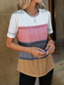 Casual Color Block Crew Neck Color Block Hollow Out T-Shirt