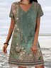 V Neck Ethnic Loose Vintage Summer Dress