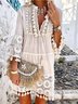 3/4 Sleeve V Neck Holiday Boho Smock Dress