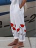 Women's Floral Pattern Long Elastic Waist Pant Linen All Season Trousers