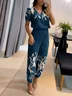 V Neck Floral Business Casual Two-Piece Set