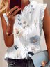 Lotus Leaf Collar Floral Casual Blouse