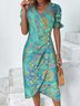 Ethnic Flounce Sleeve Wrap Hem Dress