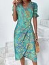 Ethnic Flounce Sleeve Wrap Hem Dress