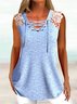 Casual V Neck Lace Loose Tank Top