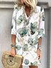 Women's Leaf Three Quarter Sleeve Summer Dress V Neck Daily Vacation Mini Tunic H-Line Dress