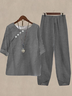 Striped Loose Crew Neck Linen Two-Piece Set