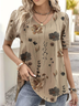Plus Size Floral Loose Jersey Casual T-Shirt