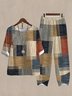 Loose Casual Geometric V Neck Two-Piece Set