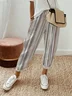 Women's Elastic Waist H-Line Straight Pants Daily Going Out Pants Casual Pocket Stitching Striped All Season Pants