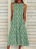 Ditsy Floral JFN Boatneck  Sleeveless Casual Midi Dresses