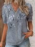 V Neck Lace Floral Casual Shirt