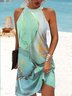 Gradient Pattern Casual Halter Loose Dress