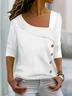 Asymmetrical Neck Buttoned Plain Casual Long Sleeve Blouse