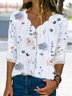 Floral Loose V Neck Knitted Casual Shirt