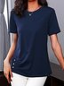 Plain Buckle Gathered Short Sleeve Casual Shirt