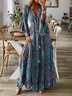 Elegant Holiday Abstract Pattern Flared Ruffle Long Dress V Neck Dress